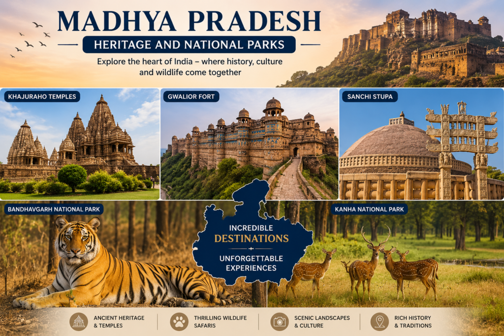 Nearby Destinations to Combine with Rajasthan,
Madhya Pradesh – Heritage and National Parks,