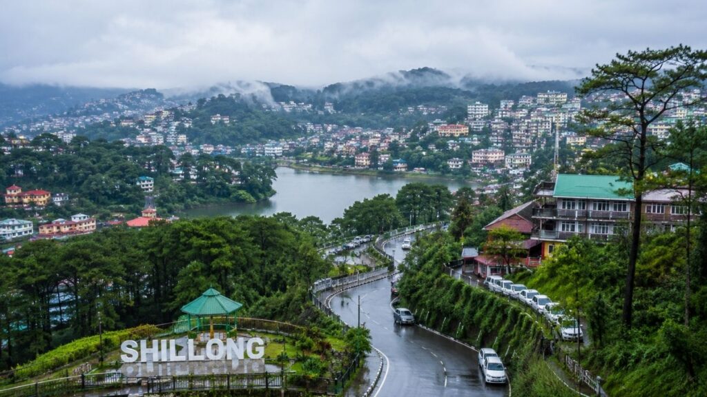 Monsoon in Meghalaya 2026,
Shillong – Gateway to Meghalaya,
Shillong city surrounded by misty hills during the monsoon in Meghalaya,