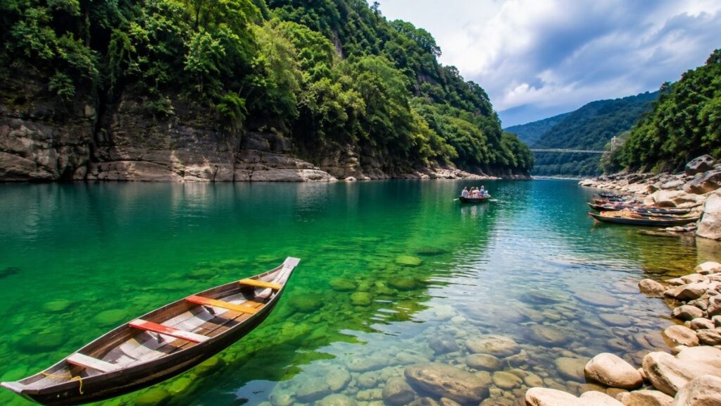 Monsoon in Meghalaya 2026,
Doses – A picturesque riverside getaway,
Aerial view of Nongkhnum Island, one of Meghalaya's hidden natural gems,