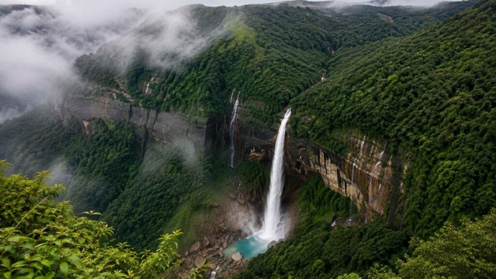 Monsoon in Meghalaya 2026,
Nohkalikai Falls, Scenic view of Nohkalikai Falls, India's tallest plunge waterfall in Meghalaya,