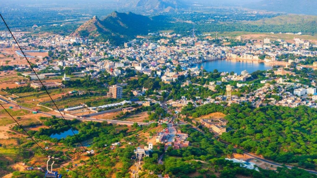 Best Places to Visit in Pushkar,
savitri temple pushkar hilltop view,
Savitri Temple overlooking Pushkar and the Aravalli hills,